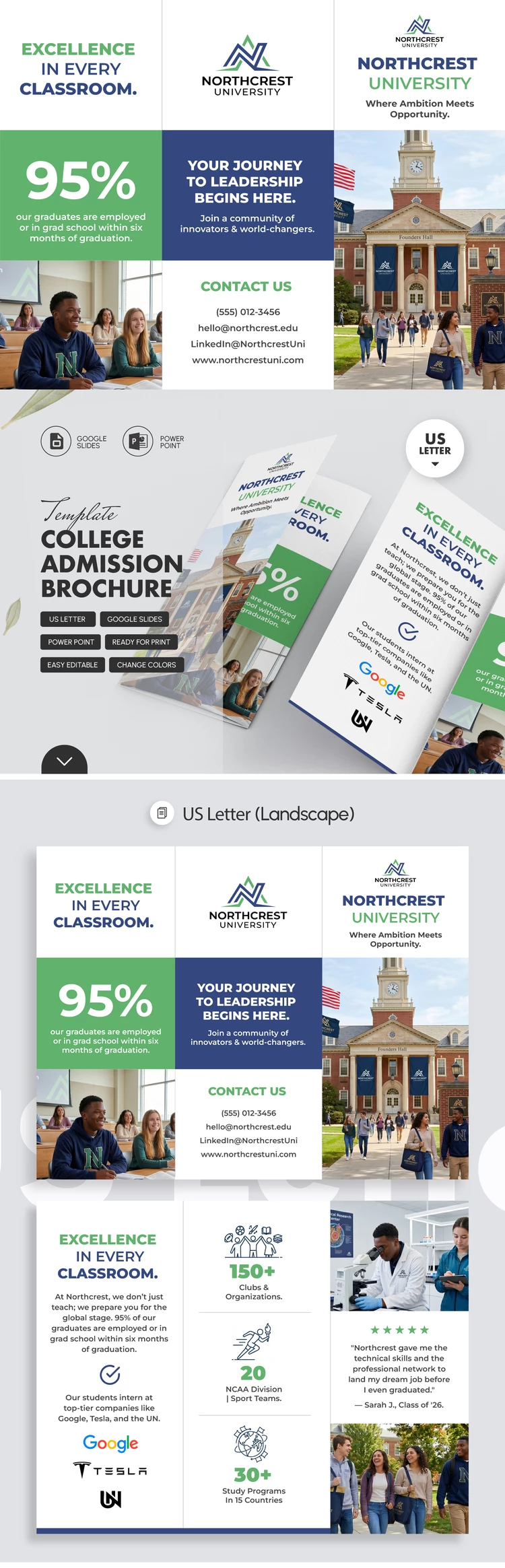 Preview of College Admission Brochure Template for Google Slides and Microsoft PowerPoint