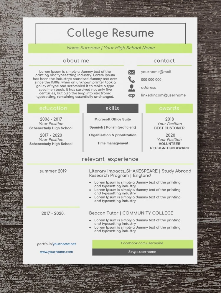 College Resume - free Google Docs Template - 10061652