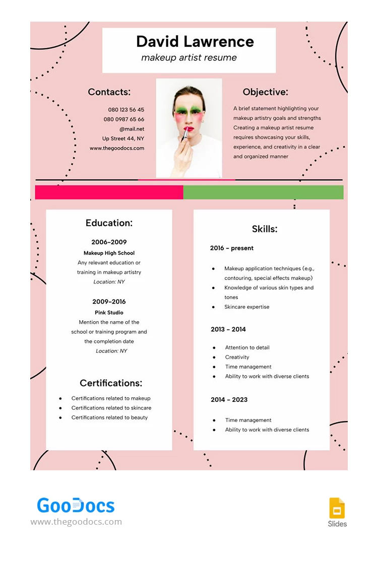 Curriculum di trucco colorato dell'artista. - free Google Docs Template - 10067861