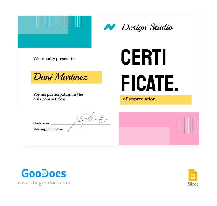 Certificado de Prêmio Moderno Colorido - free Google Docs Template - 10063991