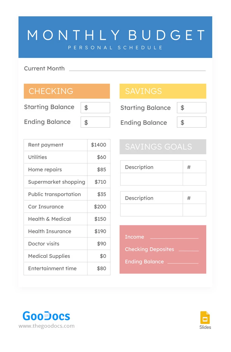Colored Personal Budget - free Google Docs Template - 10066317