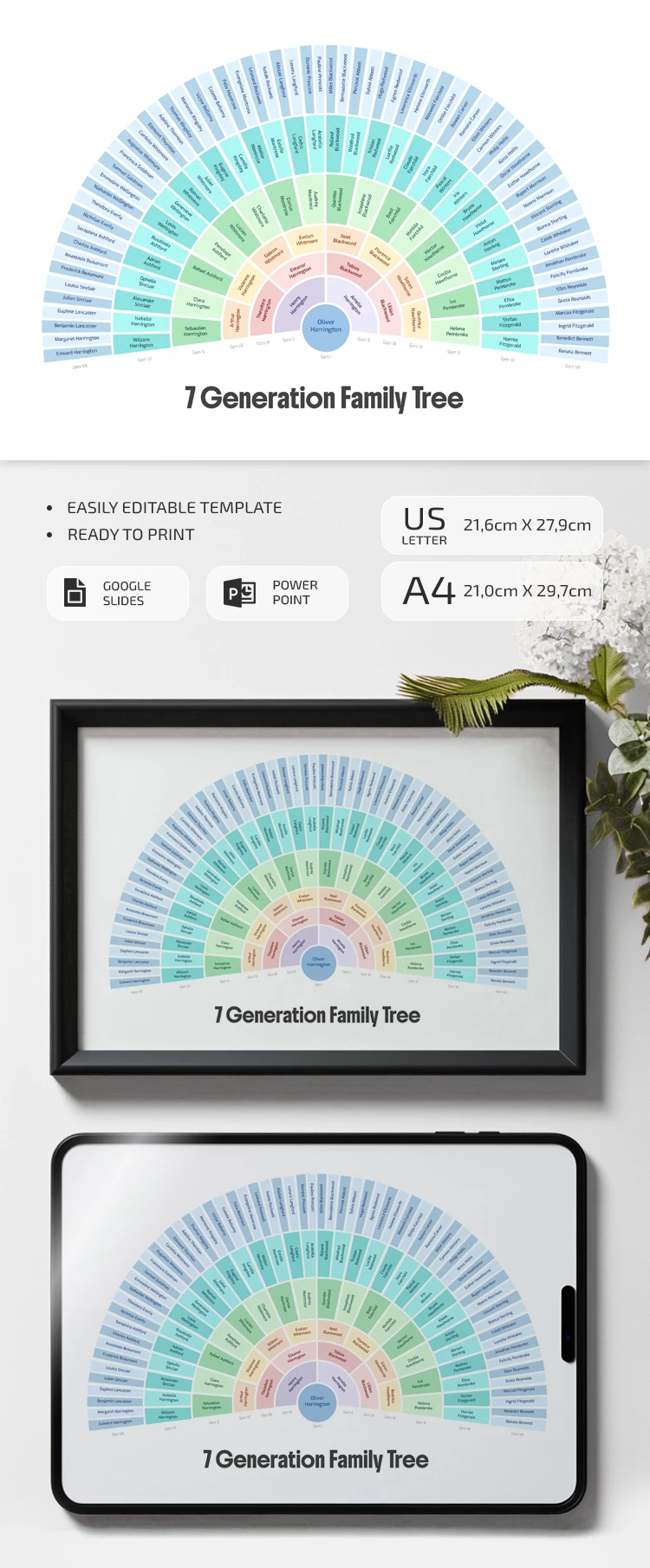 Colorful 7 Generation Family Tree Template - free Google Docs Template - 10072685