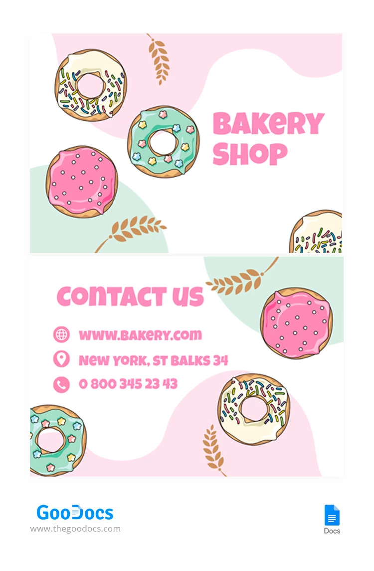 Carte de visite colorée de la boulangerie - free Google Docs Template - 10065663