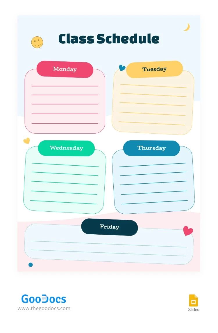 Illustrated Colorful Class Schedule - free Google Docs Template - 10063878
