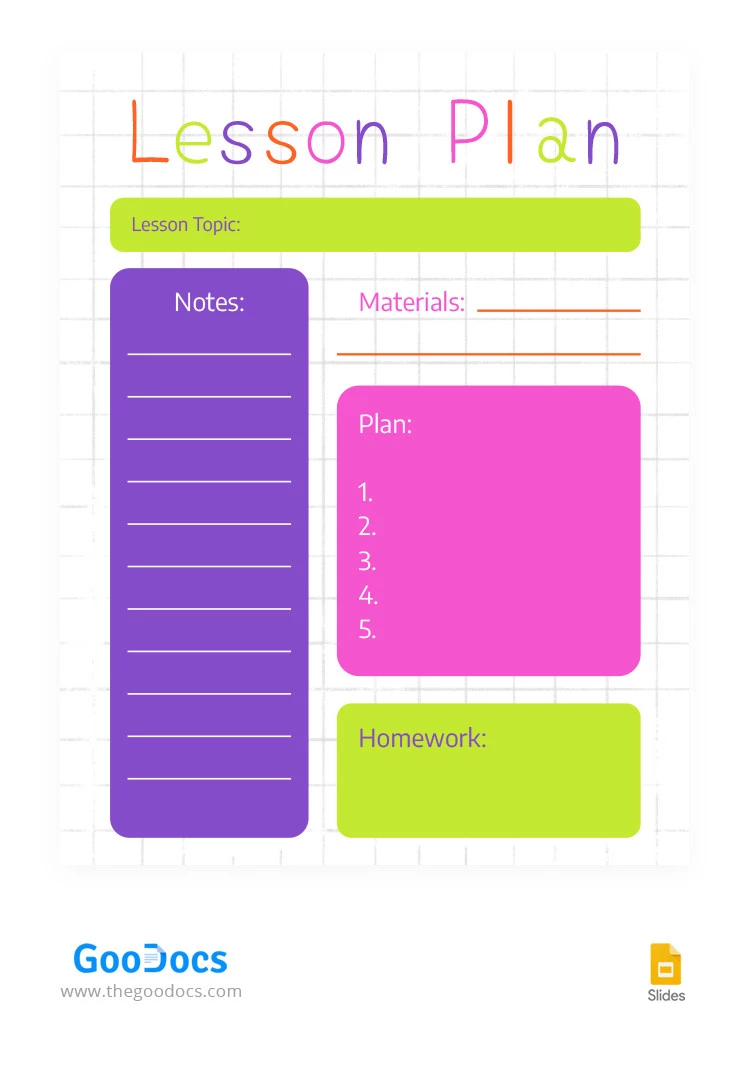 Piano di lezione colorato e carino - free Google Docs Template - 10066338