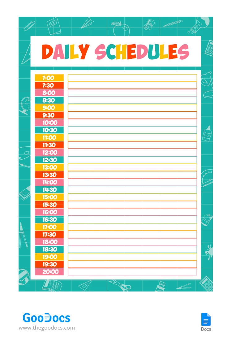Colorful Daily Schedules - free Google Docs Template - 10065568