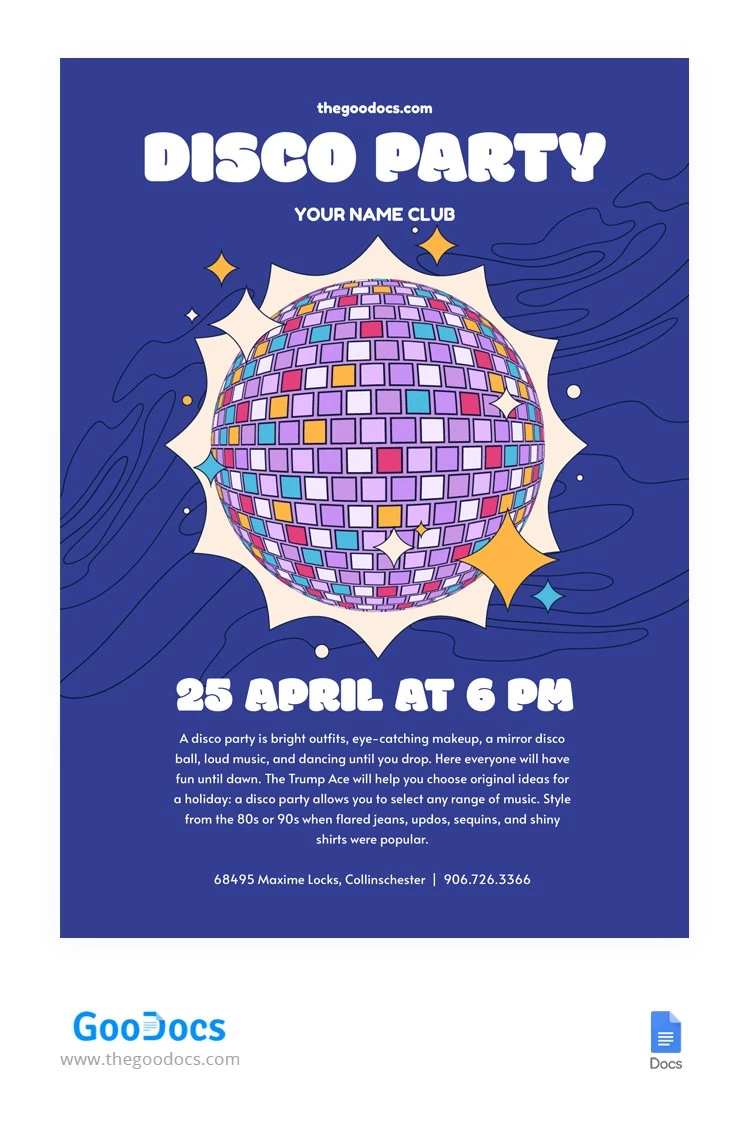 Colorful Disco Ball Flyer - free Google Docs Template - 10065084