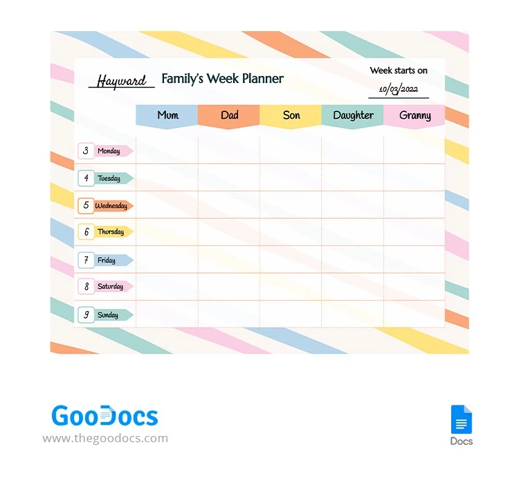 Planning familial coloré - free Google Docs Template - 10064604