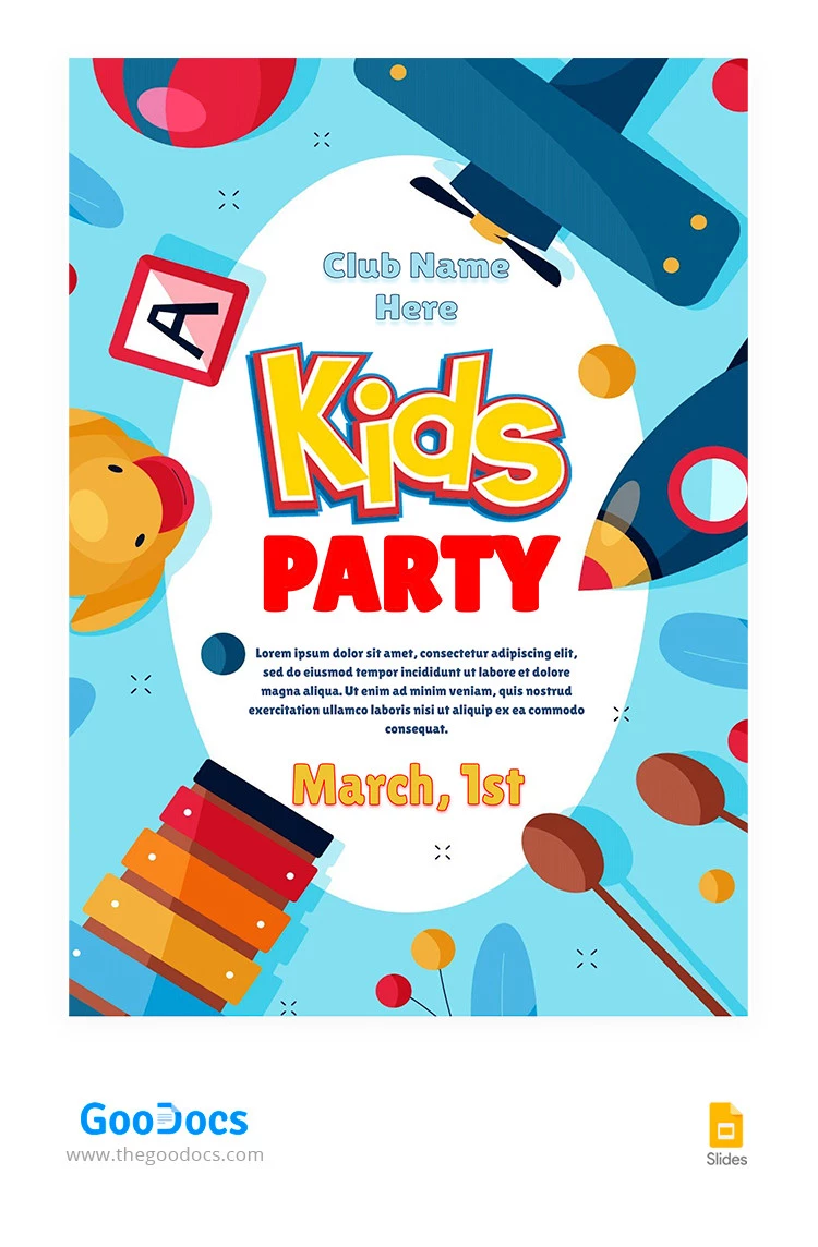 Folleto colorido para fiesta infantil - free Google Docs Template - 10065497