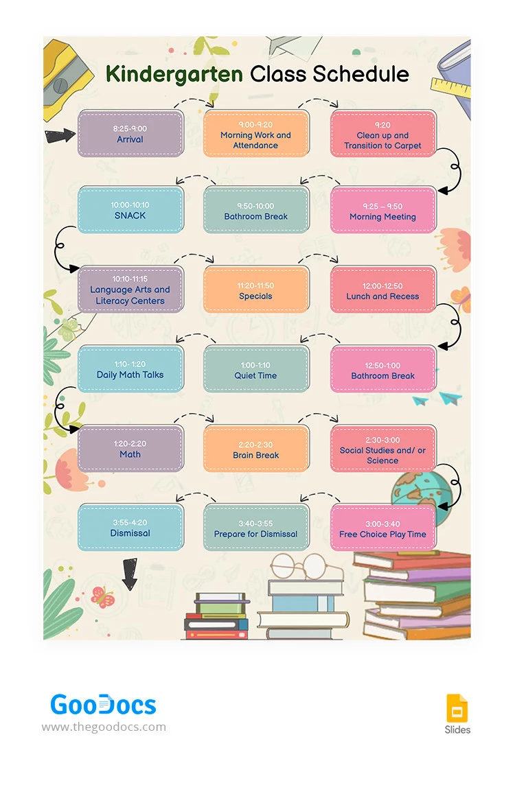 Colorful Kindergarten Class Schedule - free Google Docs Template - 10065353