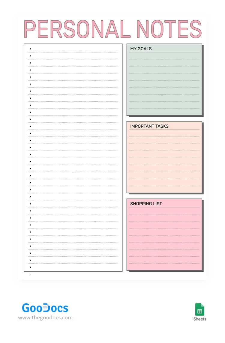 Appunti personali colorati - free Google Docs Template - 10066447