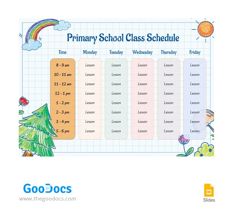 Horário colorido da aula da escola primária. - free Google Docs Template - 10065873