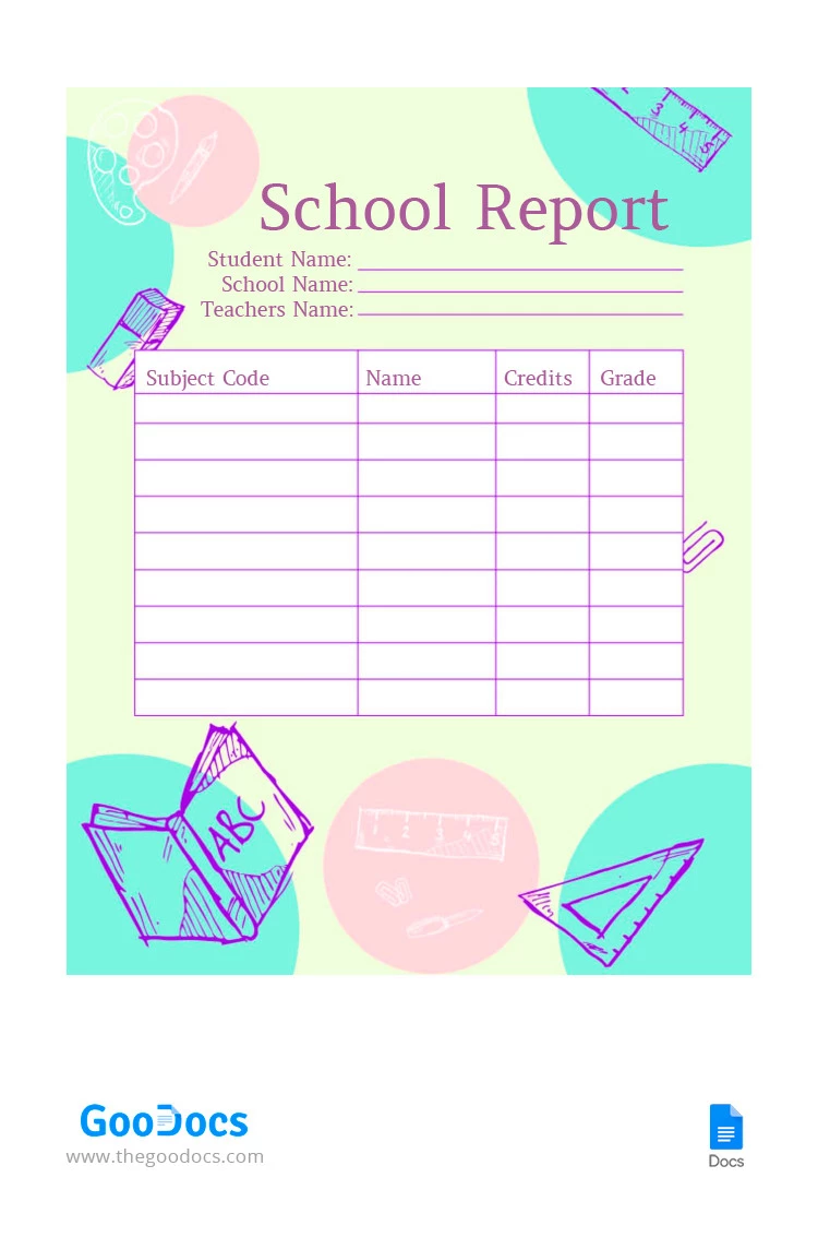 Rapporto scolastico colorato - free Google Docs Template - 10066455