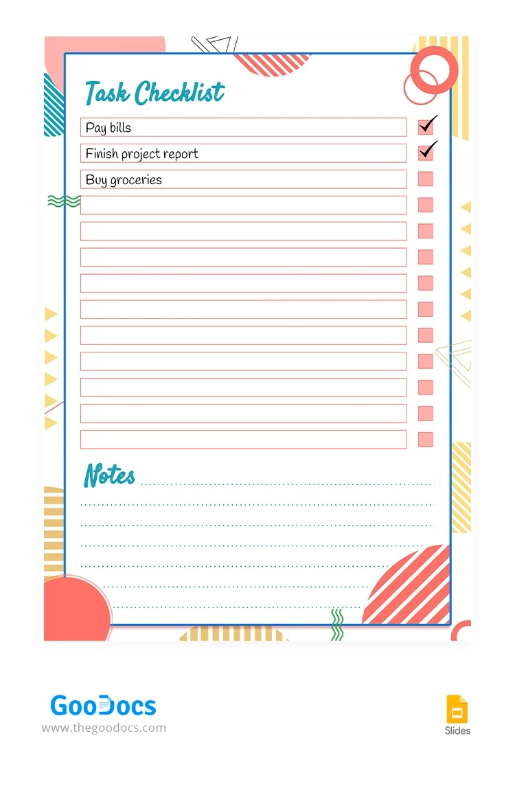 Colorful Task Checklist - free Google Docs Template - 10065150