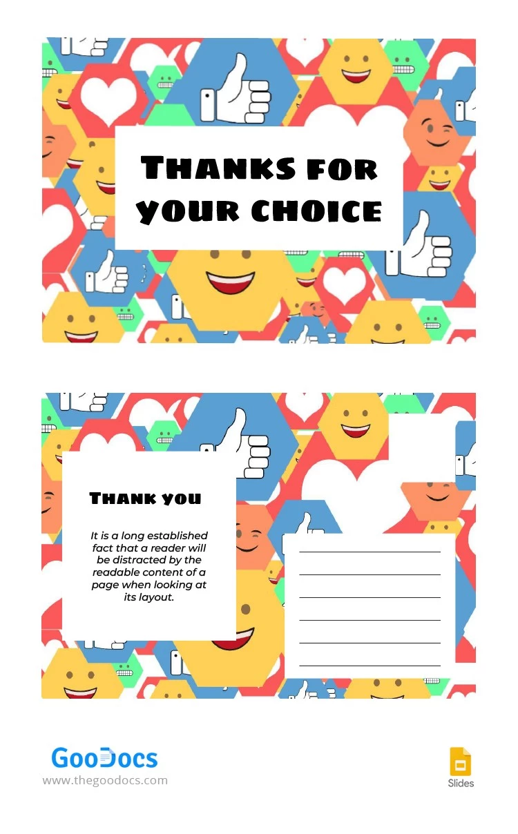 Obrigado pela sua escolha, cartão postal colorido. - free Google Docs Template - 10064158