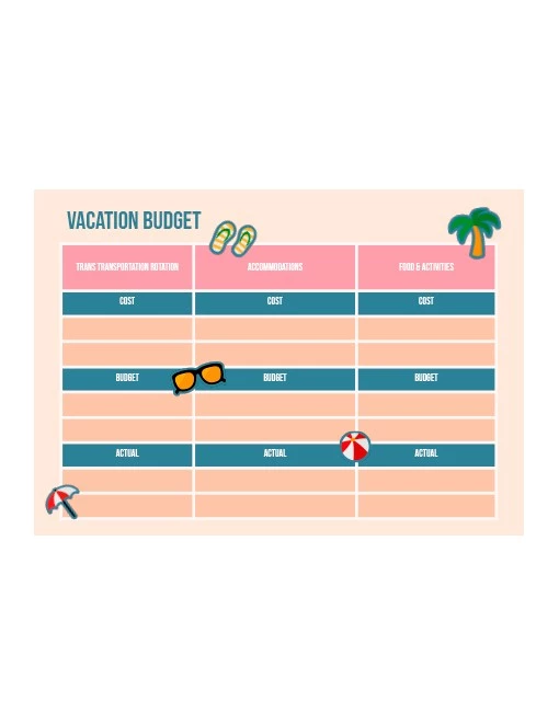 Colorful Vacation Budget - free Google Docs Template - 10061962