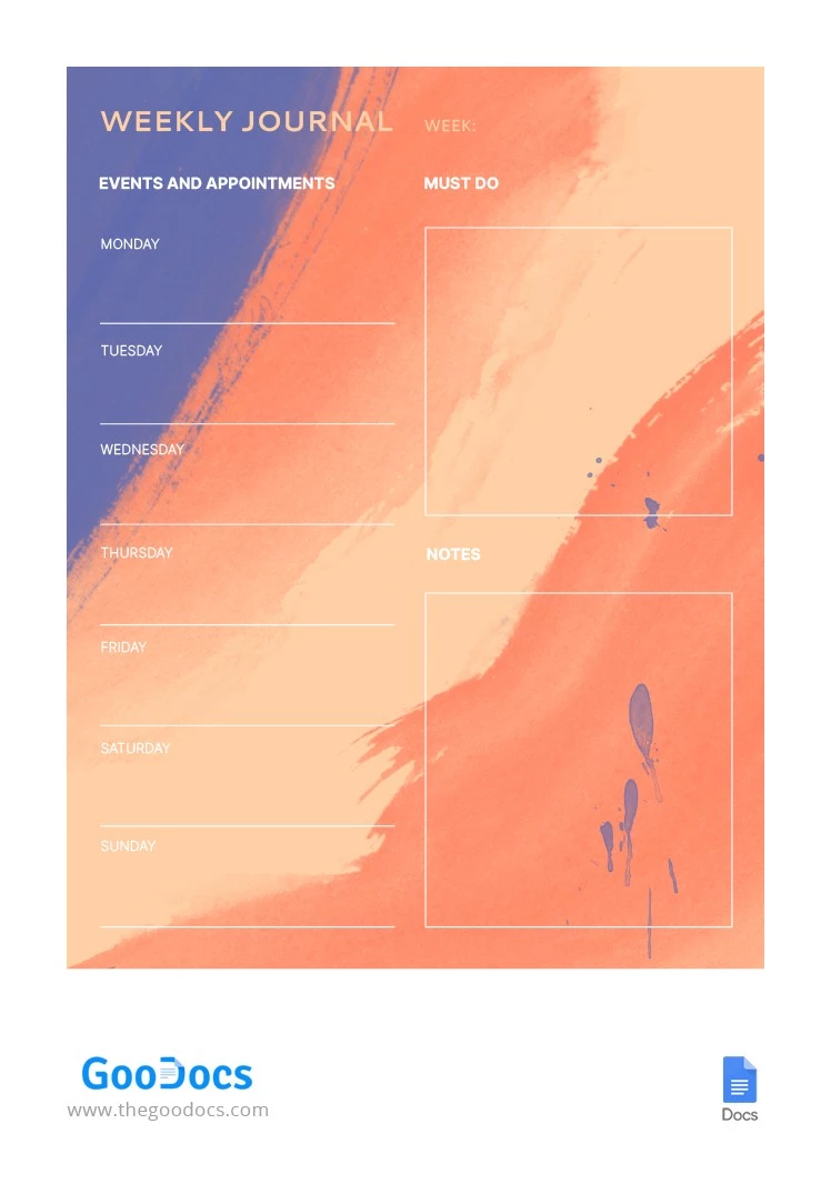 Buntes Aquarell-Wochenjournal - free Google Docs Template - 10062893