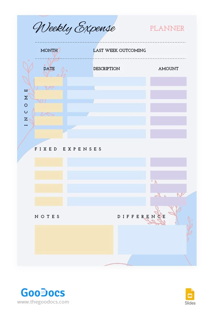 Colorful Weekly Expense Planner - free Google Docs Template - 10066003