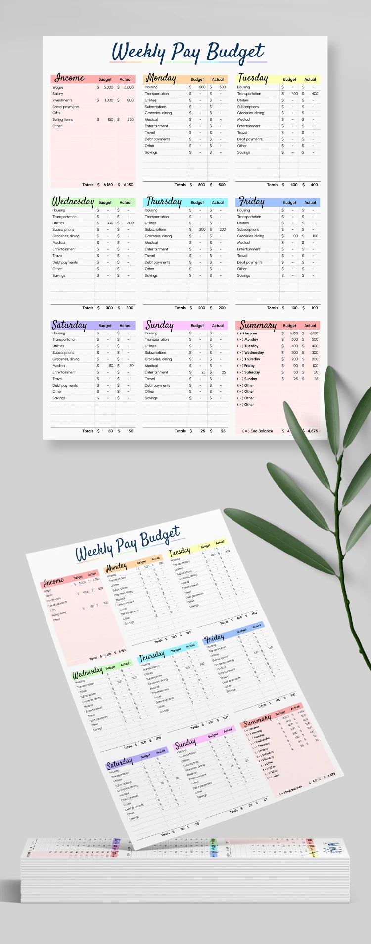 Presupuesto de pago semanal colorido - free Google Docs Template - 10069067