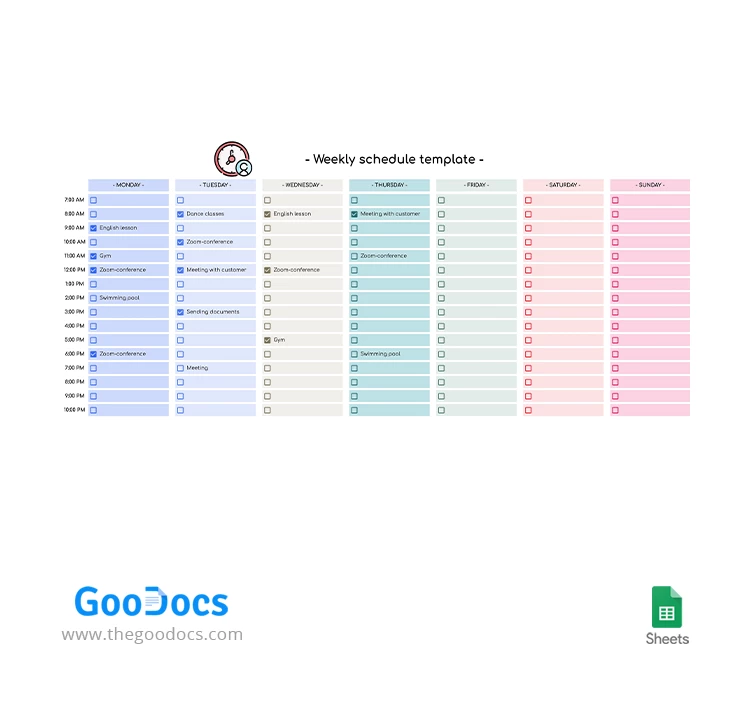 Colorful Weekly Schedule - free Google Docs Template - 10063014