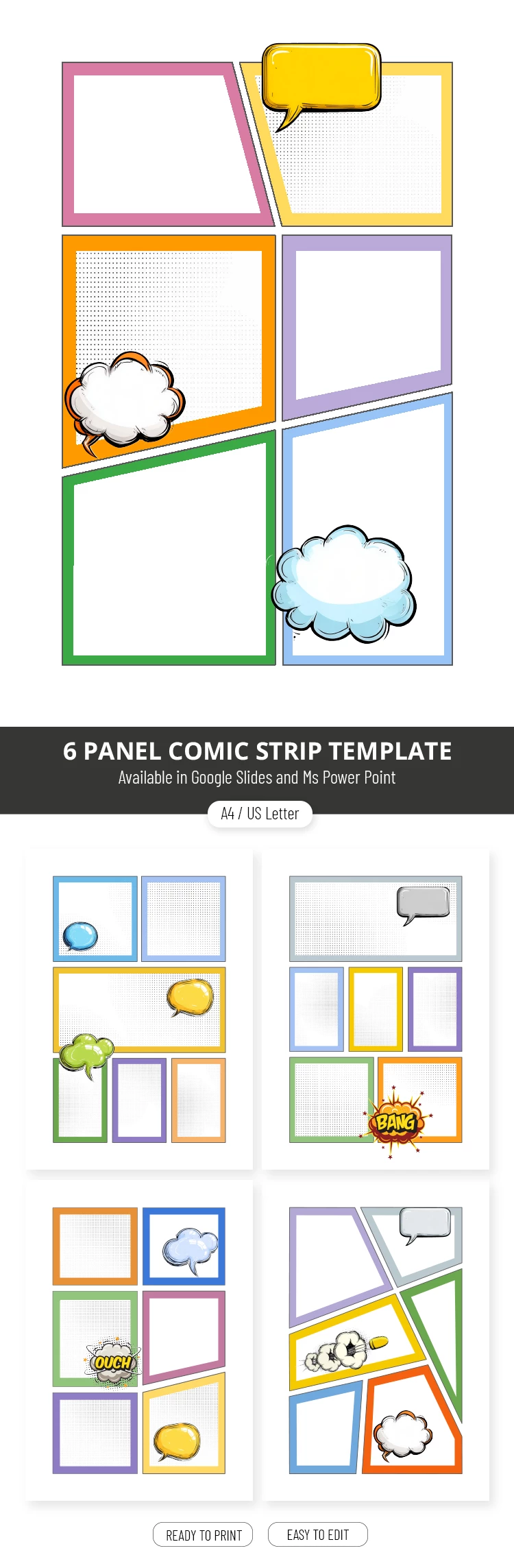Colorful 6 Panel Comic Strip Template - free Google Docs Template - 10071746