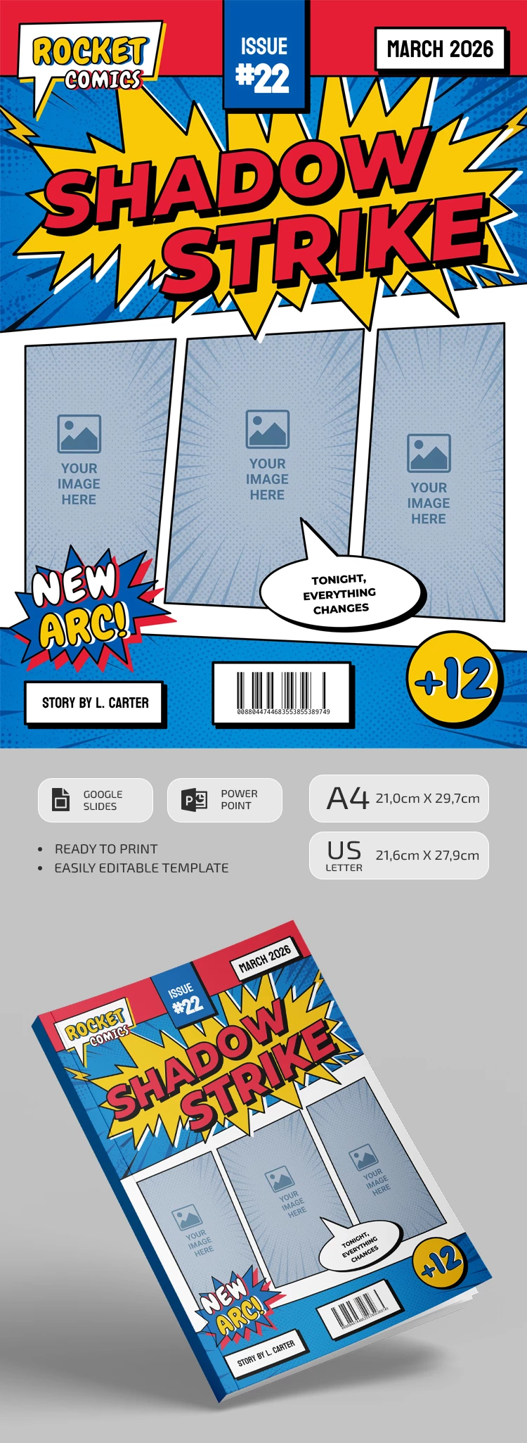 Preview of Comic Book Cover Template for Google Slides and Microsoft PowerPoint