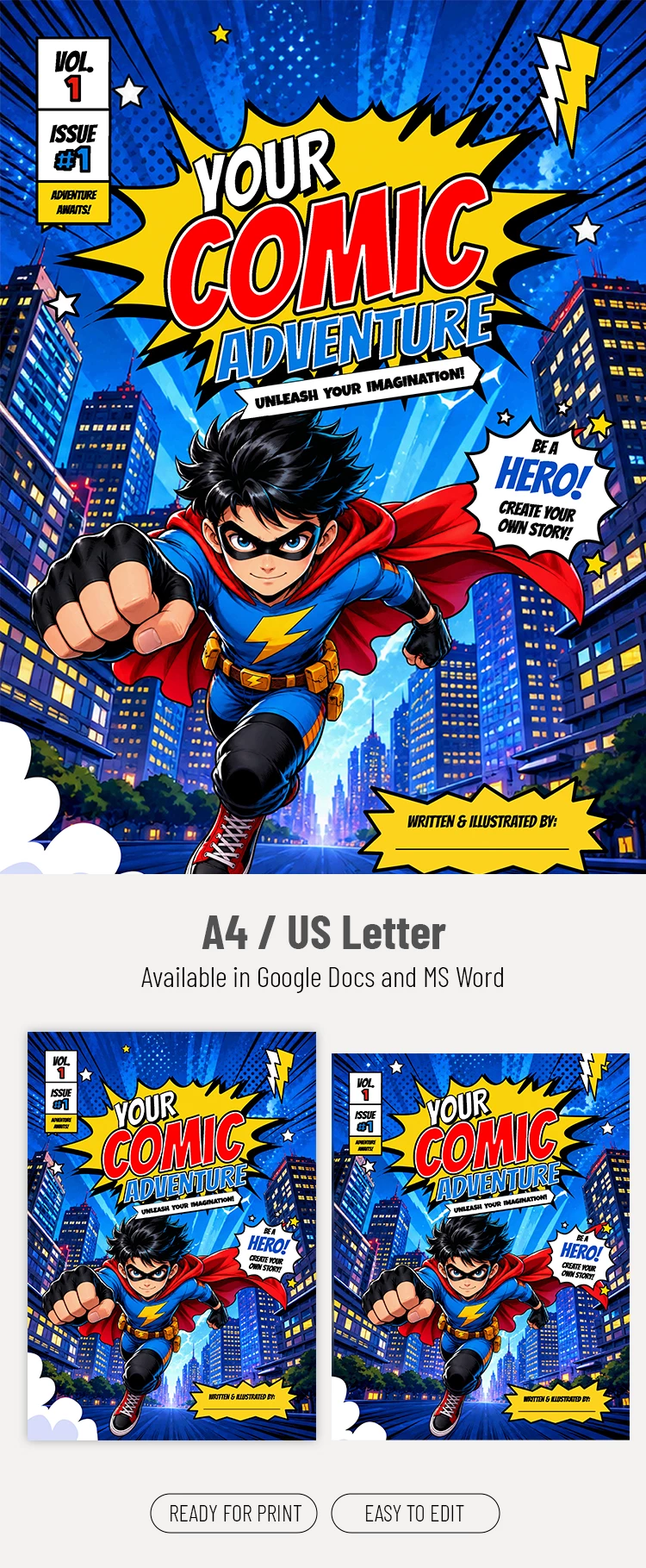 Preview of Comic Book Cover Template for Kids for Google Slides and Microsoft PowerPoint