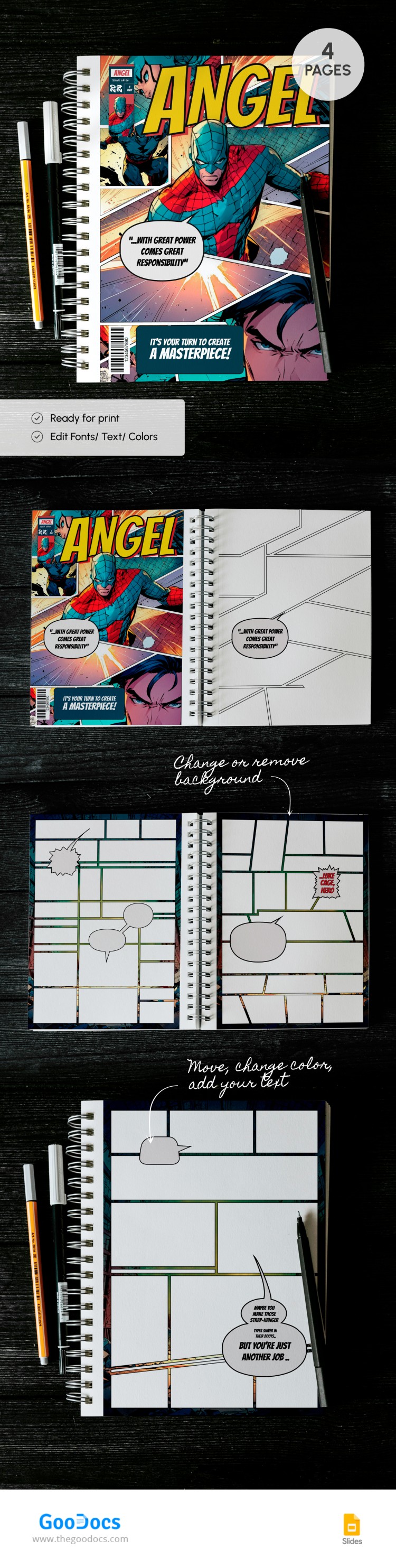 Plantillas de cómic en Google Slides y Powerpoint | thegoodocs.com, image size:750x2968