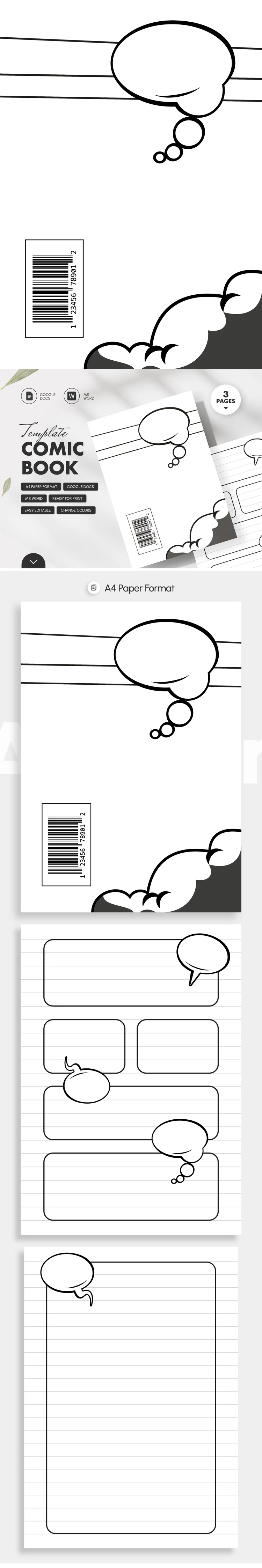 Printable & Editable Comic Book Template with Lined Paper - free Google Docs Template - 10072270