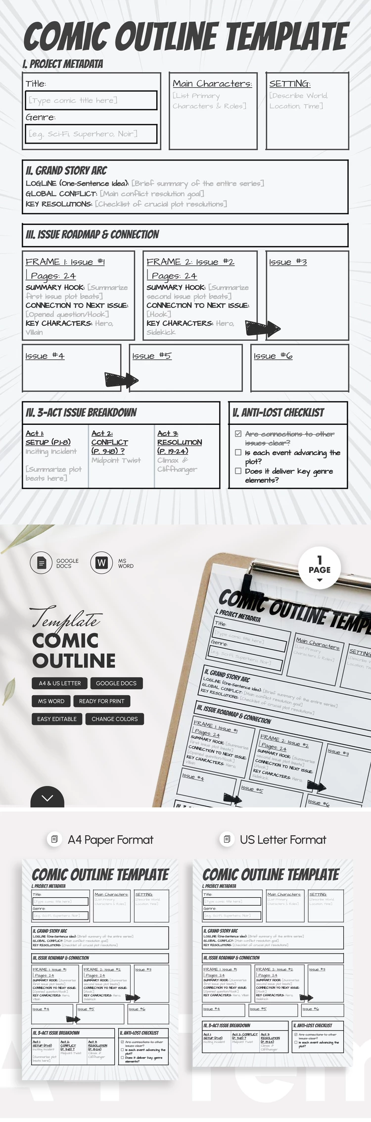 Preview of Comic Outline Template for Google Docs and Microsoft Word