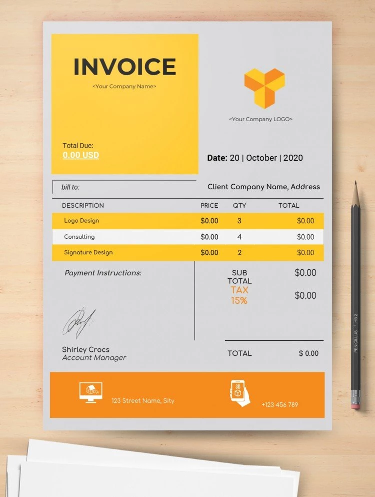 Yellow and Orange Company Invoice - free Google Docs Template - 10061539
