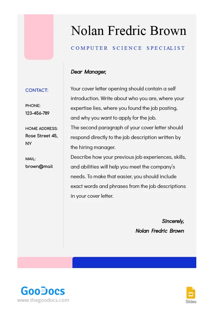 Computer Science Specialist Cover Letter - free Google Docs Template - 10062851