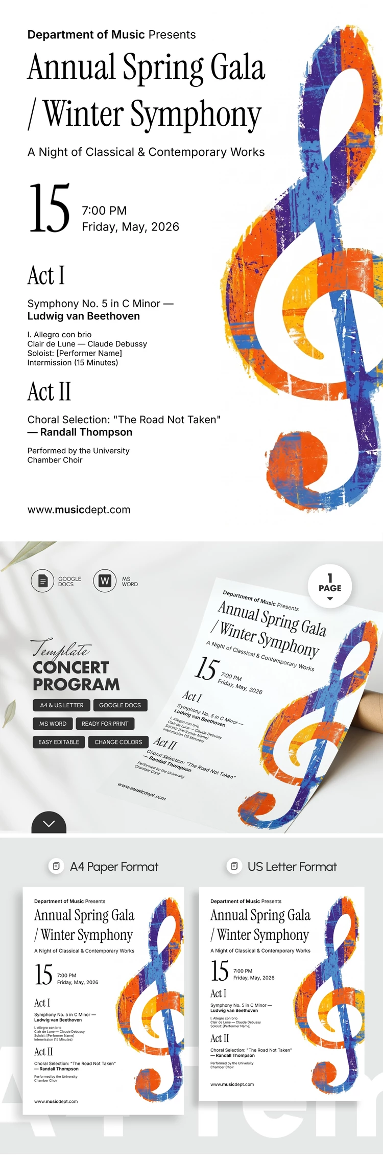 Preview of Concert Program Template for Google Docs and Microsoft Word