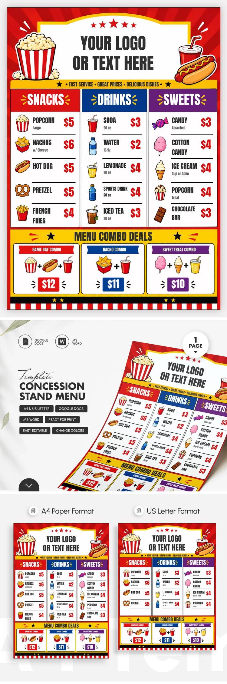Preview of Concession Stand Menu Template for Google Docs and Microsoft Word
