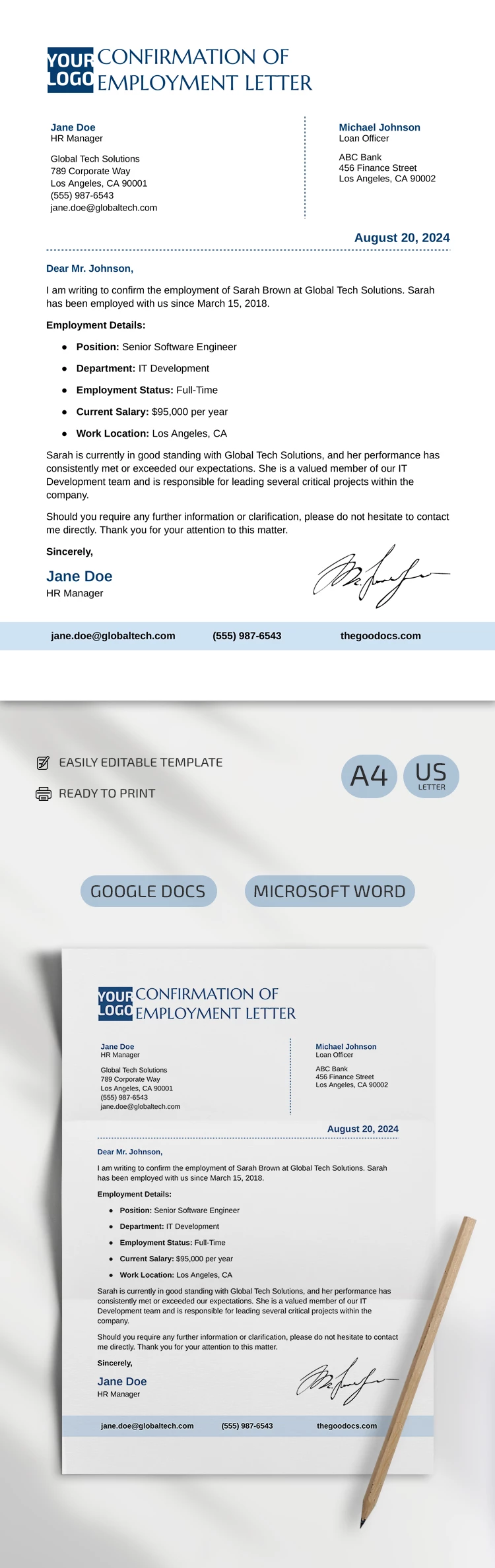 Confirmation De Lettre D'emploi - free Google Docs Template - 10069215