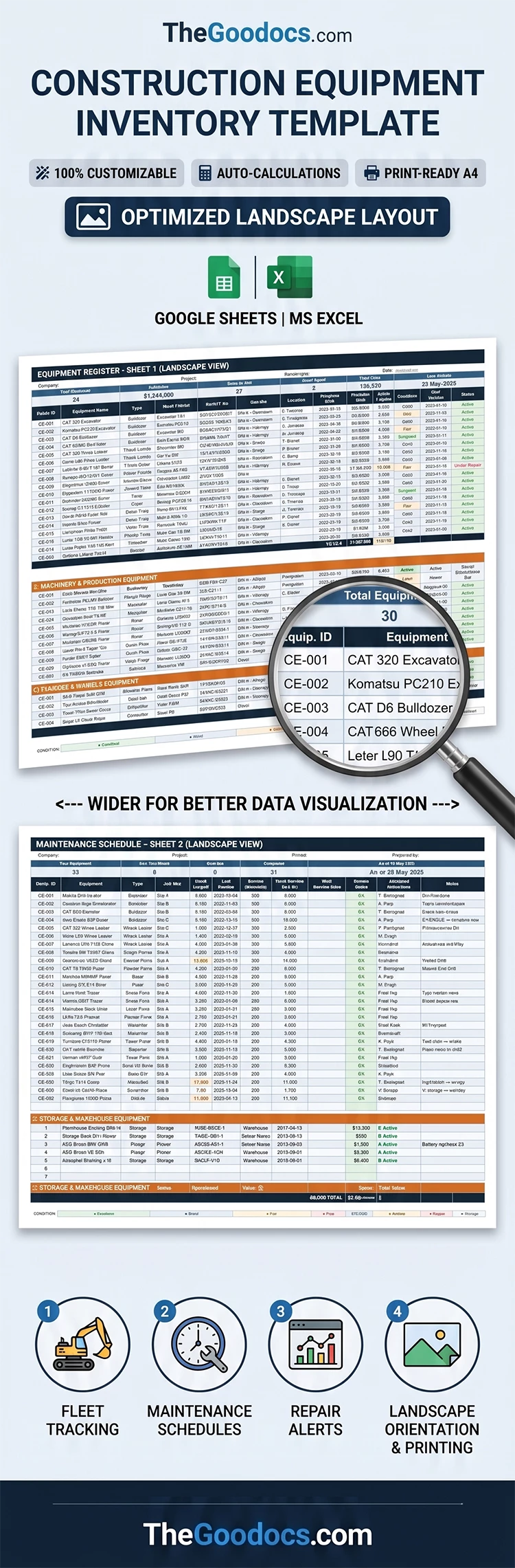Vorschau von Baugeräte Inventar für Google Sheets and Microsoft Excel