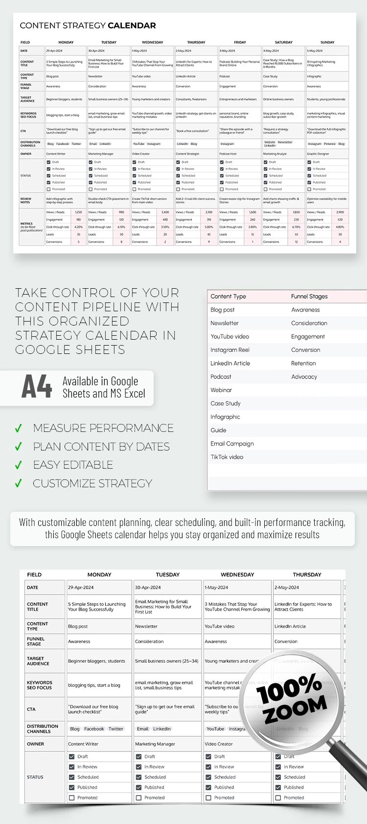 Content Strategy Calendar Template for Bloggers & Marketers - free Google Docs Template - 10071675