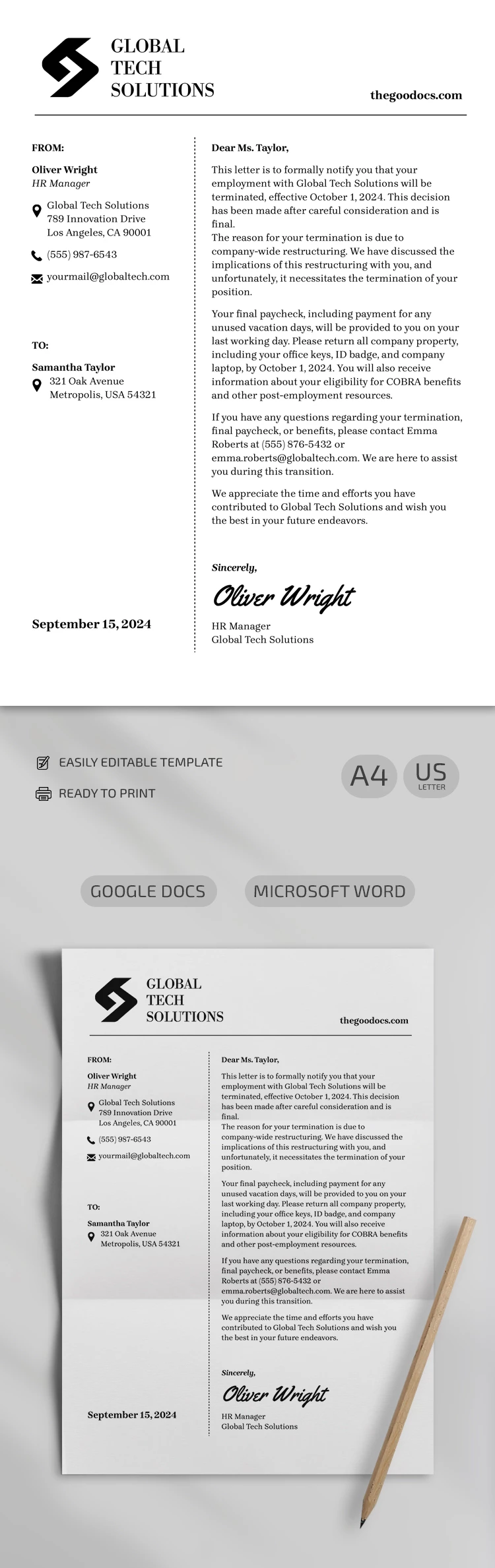 Lettre de résiliation de contrat - free Google Docs Template - 10069259