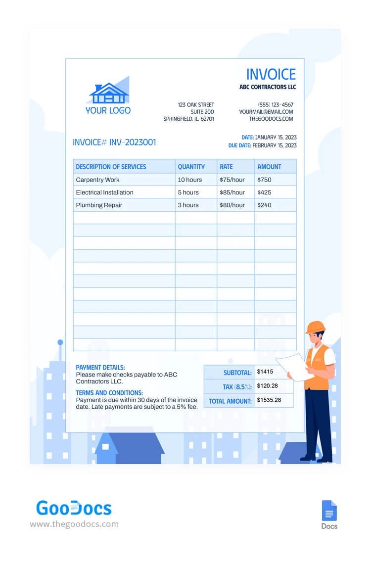 Contractor Invoice - free Google Docs Template - 10067643