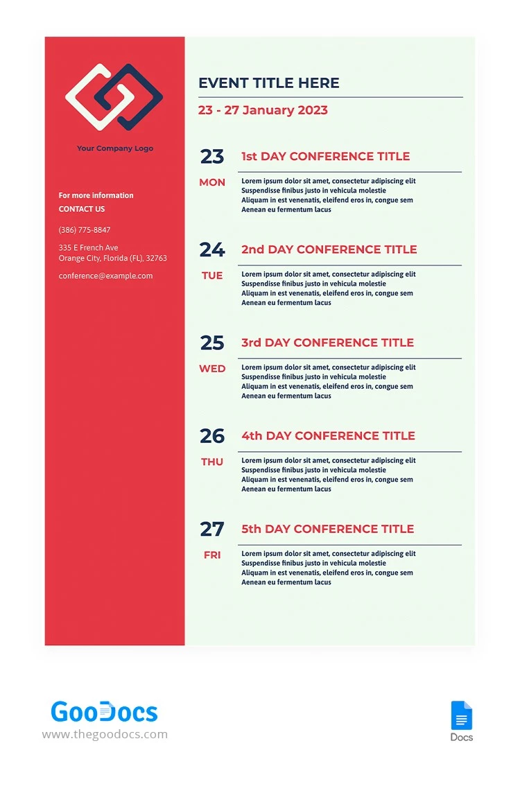 Contrast Event Schedule - free Google Docs Template - 10064967