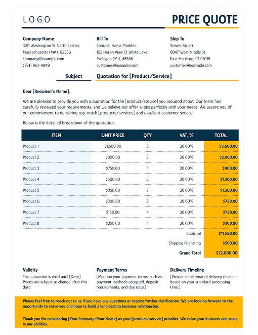 Free Contrast Price Quotation Template In Google Docs