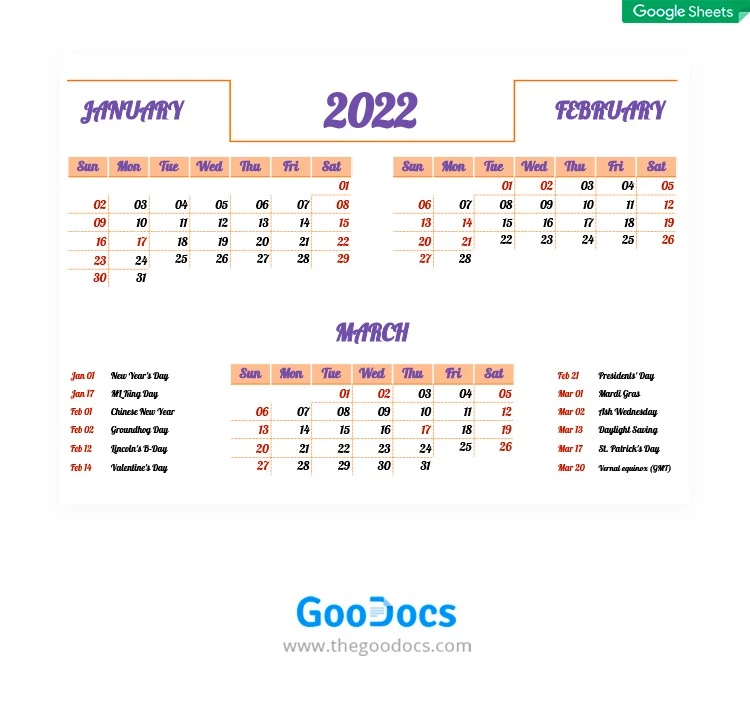 Bequemer Kalender - free Google Docs Template - 10061982