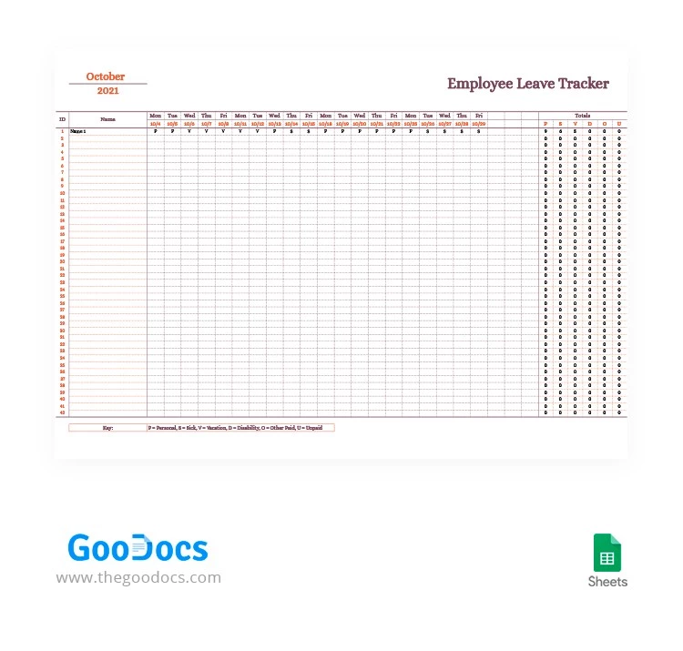 Convenient Employee Leave Tracker - free Google Docs Template - 10062204