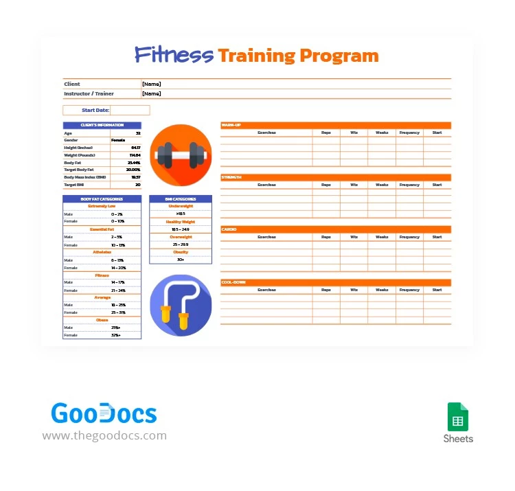 Programa de entrenamiento de fitness conveniente - free Google Docs Template - 10062508