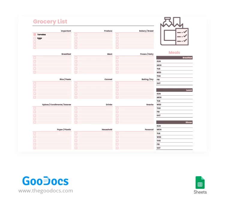 Convenient Grocery Checklist - free Google Docs Template - 10062525