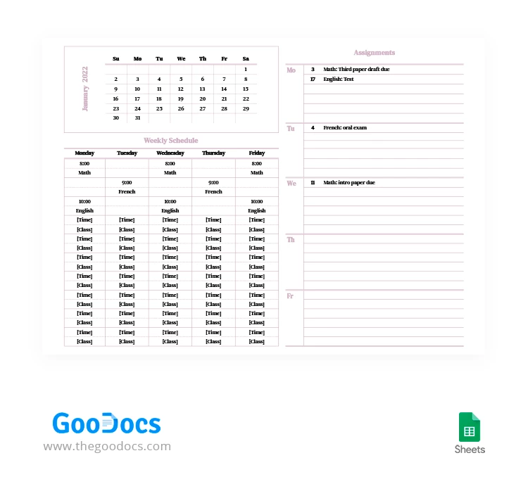 Convenient Homework Planner - free Google Docs Template - 10062348