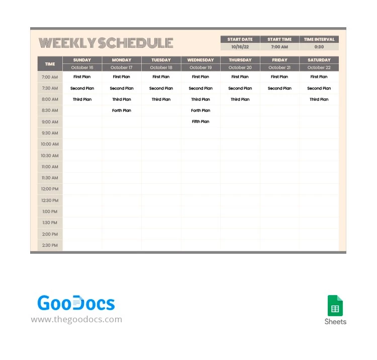 Práctico horario semanal de pasteles - free Google Docs Template - 10063591