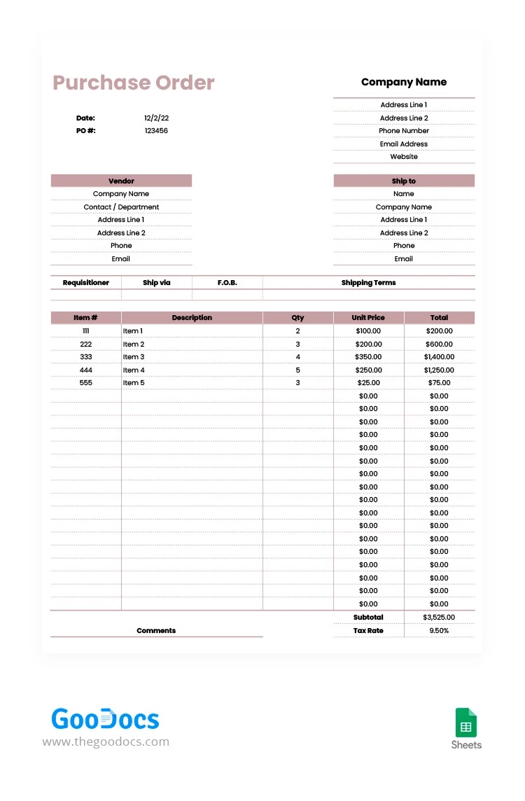 Ordine d'acquisto conveniente - free Google Docs Template - 10062751