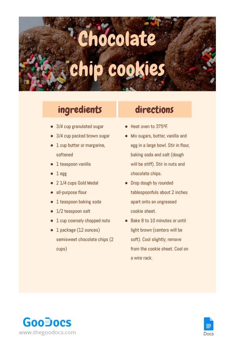 Cookies Recipe - free Google Docs Template - 10062250