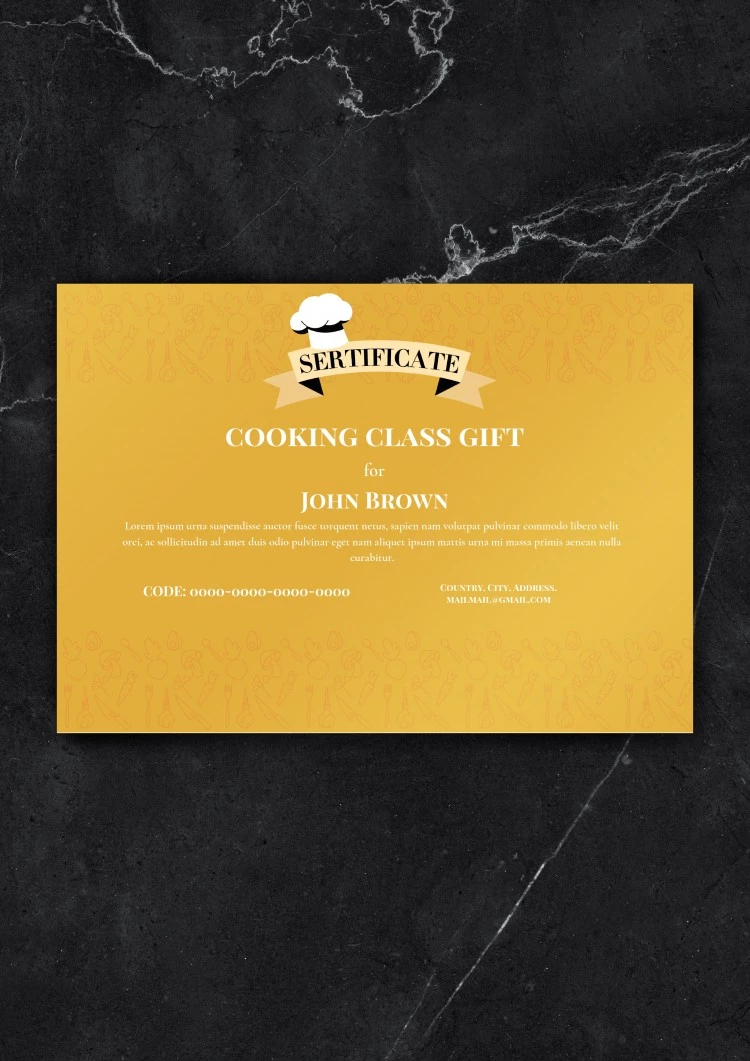 Cooking Class Gift Certificate - free Google Docs Template - 10061641